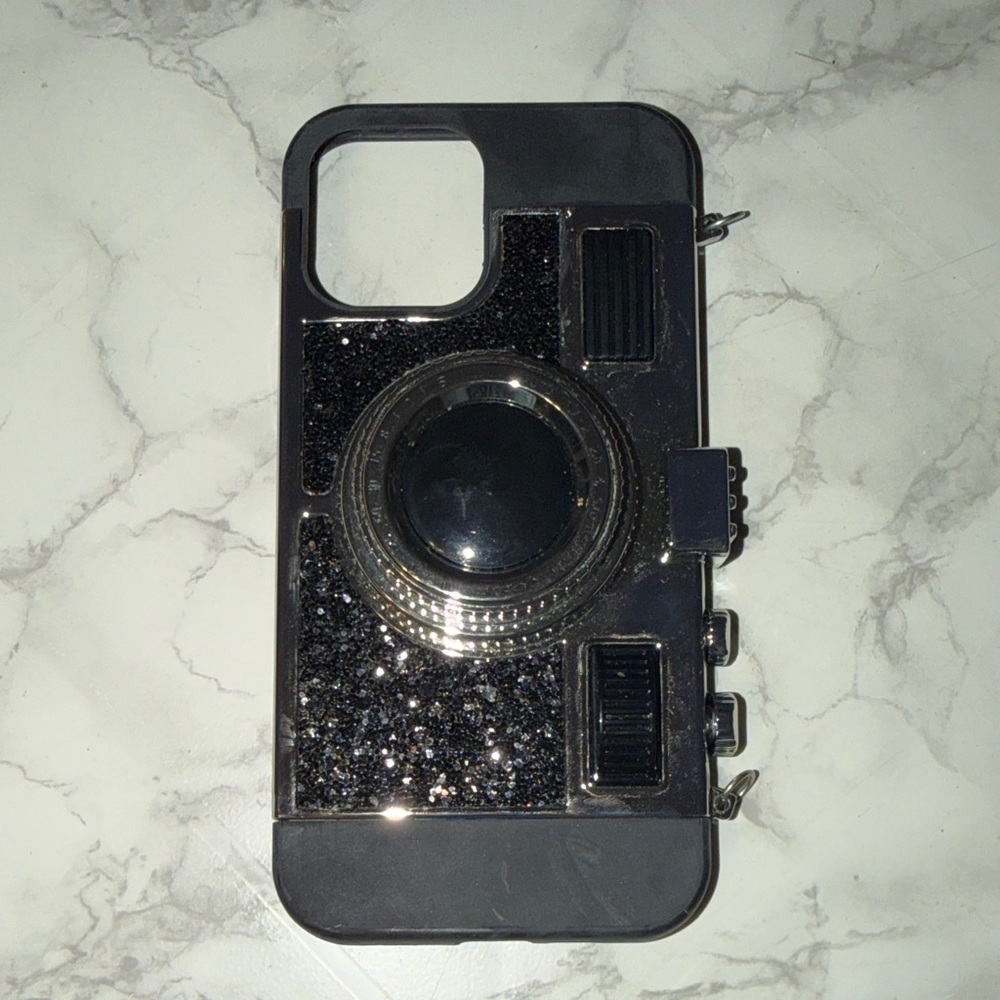 Black Glitter Camera Design iPhone 12 Pro Max Case